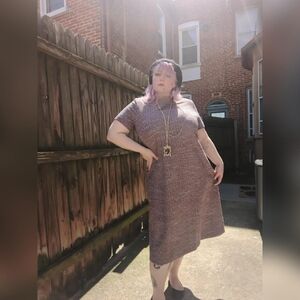 True Vintage 70's Three R's Red, Gray, & White Tweed Short Sleeve Dress